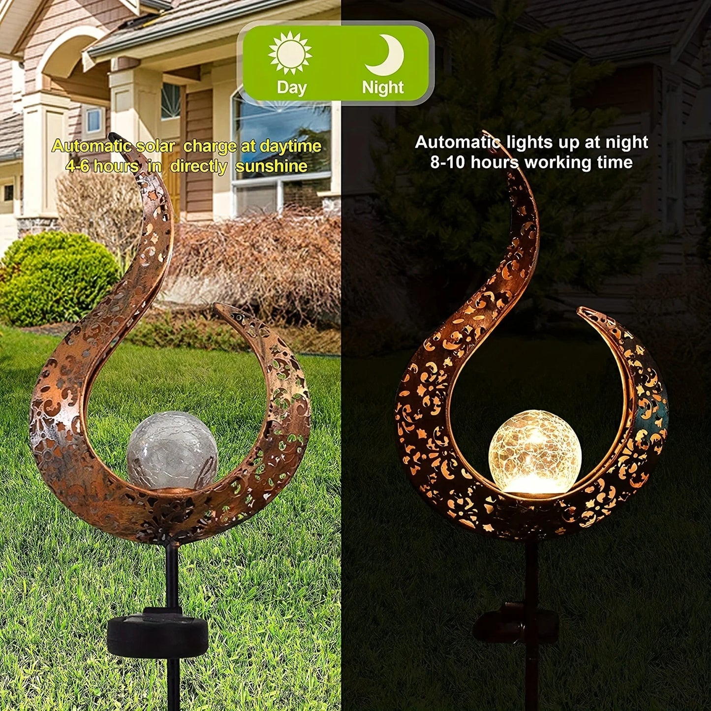 Outdoor Solar Lights Garden Crackle Glass Globe Stake Lights Waterproof LED Landscape Lights For Garden Lawn Patio Courtyard