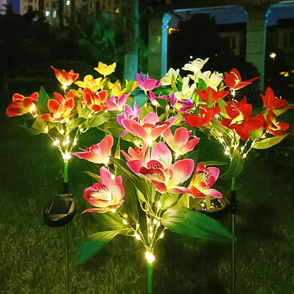 Solar Lights Outdoor Garden Decorative Flowers Waterproof Solar Orchid Flowers Light LED Solar Powered Landscape Lights for Yard