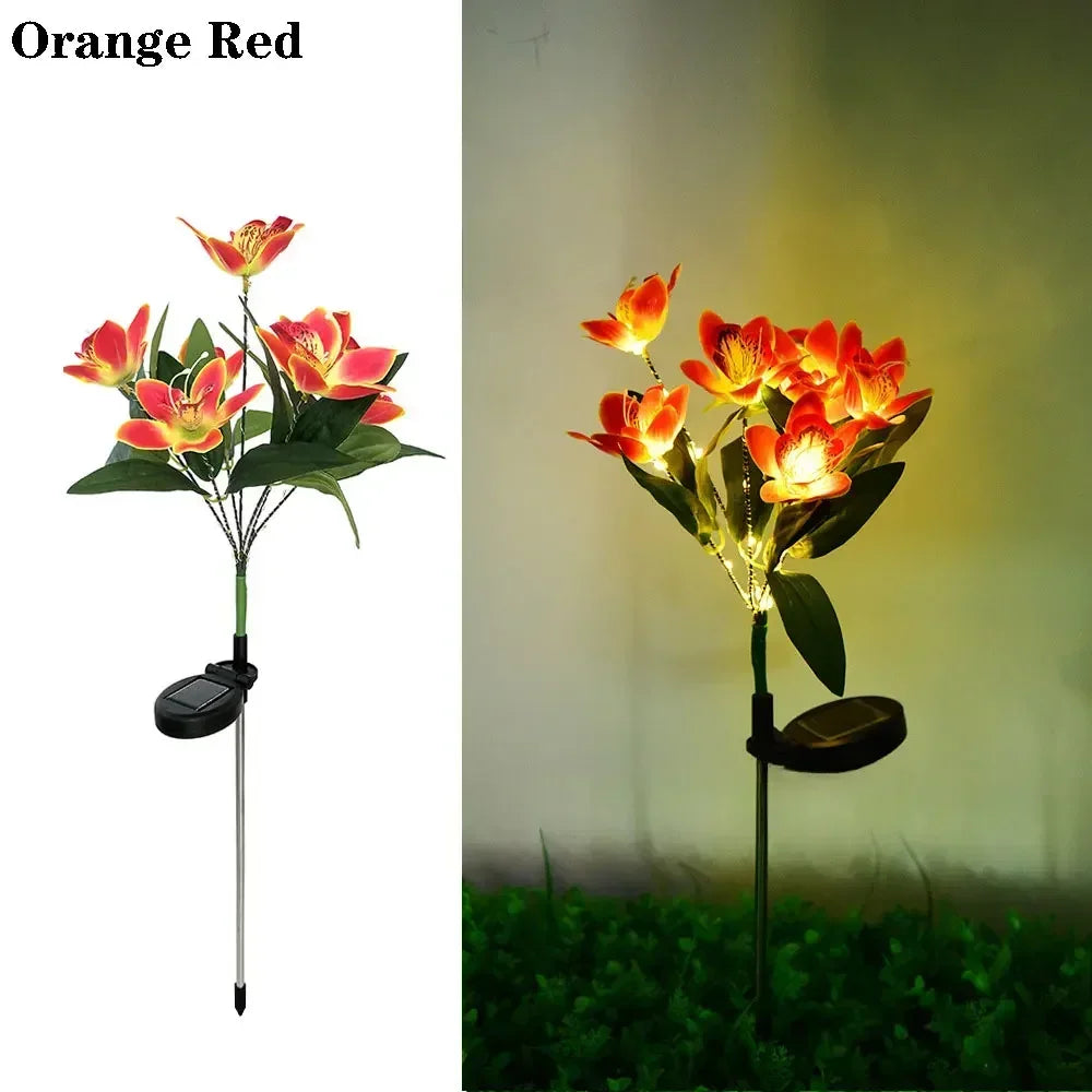Solar LED Lawn Lamp Artificial Orchid Garden Summer Decor Outdoor Solar Landscape Ground Lights for Wedding Camping Decoration