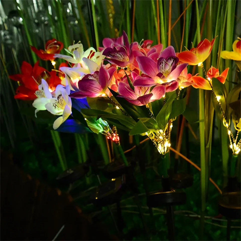 Solar Orchid Lights LED landscape Lamp Outdoor Waterproof Lawn Lamp for Villa Aisle Corridor Garden Holiday Christmas Decoration