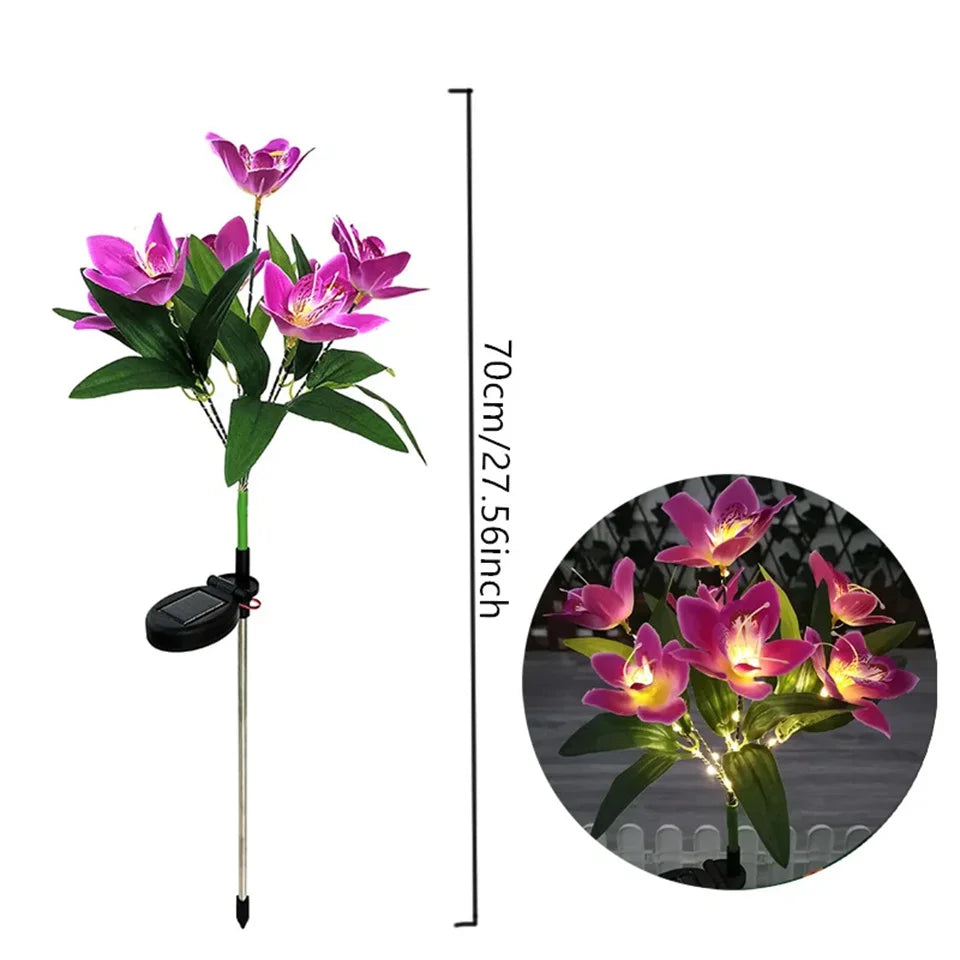 Solar Lights Outdoor Garden Decorative Flowers Waterproof Solar Orchid Flowers Light LED Solar Powered Landscape Lights for Yard