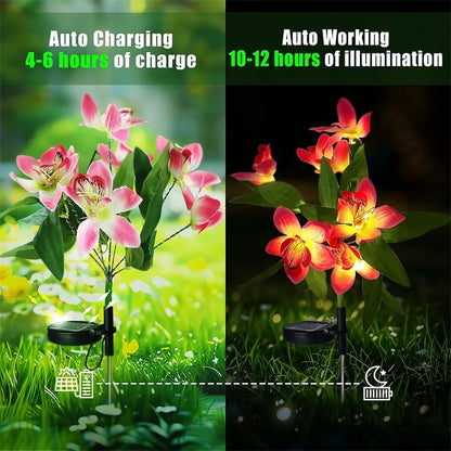 Solar Lights Outdoor Garden Decorative Flowers Waterproof Solar Orchid Flowers Light LED Solar Powered Landscape Lights for Yard