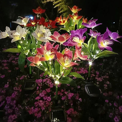 Garden Summer Decor LED Lawn Lamp Artificial Orchid Solar Landscape Ground Lights for Home Camping Wedding Party Decoration