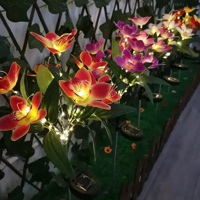 Solar LED Lawn Lamp Artificial Orchid Garden Summer Decor Outdoor Solar Landscape Ground Lights for Wedding Camping Decoration
