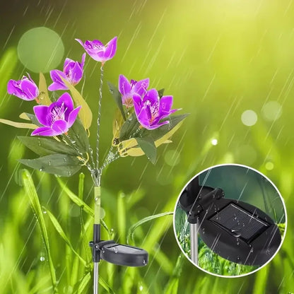 Solar Lights Outdoor Garden Decorative Flowers Waterproof Solar Orchid Flowers Light LED Solar Powered Landscape Lights for Yard