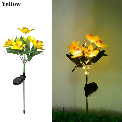 Solar LED Lawn Lamp Artificial Orchid Garden Summer Decor Outdoor Solar Landscape Ground Lights for Wedding Camping Decoration