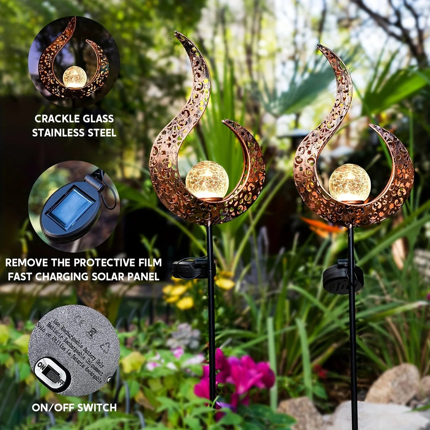 Outdoor Solar Lights Garden Crackle Glass Globe Stake Lights Waterproof LED Landscape Lights For Garden Lawn Patio Courtyard