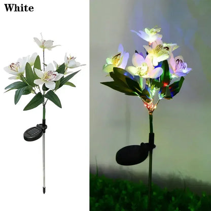 Solar LED Lawn Lamp Artificial Orchid Garden Summer Decor Outdoor Solar Landscape Ground Lights for Wedding Camping Decoration
